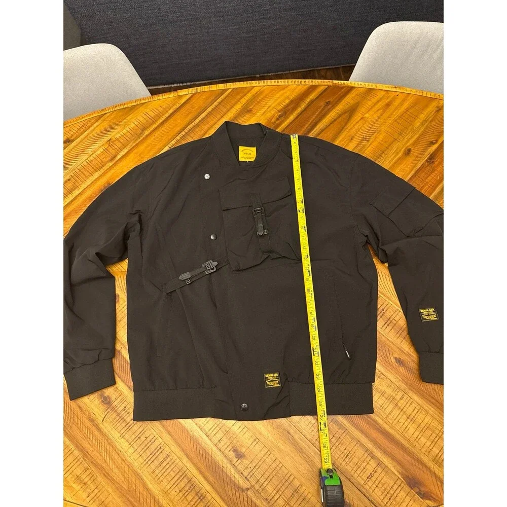 YSLB Men’s Black Multi Pocket Cargo Bomber Jacket Techwear Windbreaker L